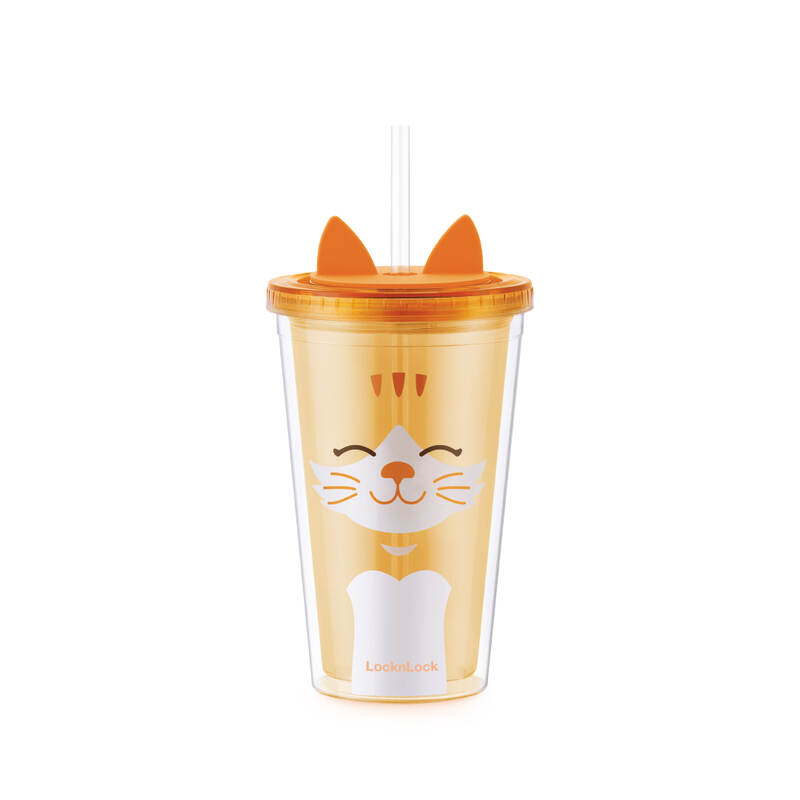 Ly Nhựa 2 Lớp LocknLock Animal 520ml - 2 Màu (Gấu Tím, Mèo Vàng) - HAP512 image number null